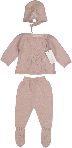 004-10202-SWEATER SET & BONNET-ROSE EMPOLVACIO