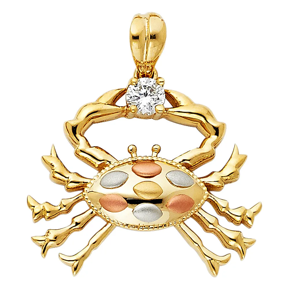 14K Gold CZ Crab Charm Pendant with 3.4mm Hollow Cuban Chain Necklace