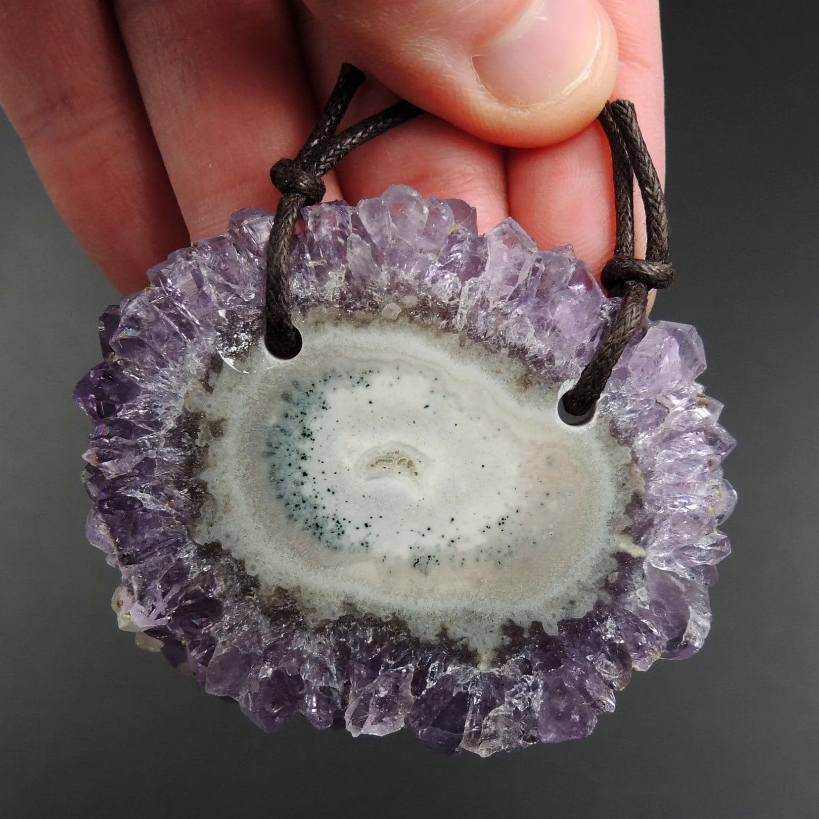 2 Hole Pendant Amethyst Stalactite Flower Pendant Drilled Stalactite Flat Slice Freeform One of a Kind Natural Gemstone Pendant Bead P1610