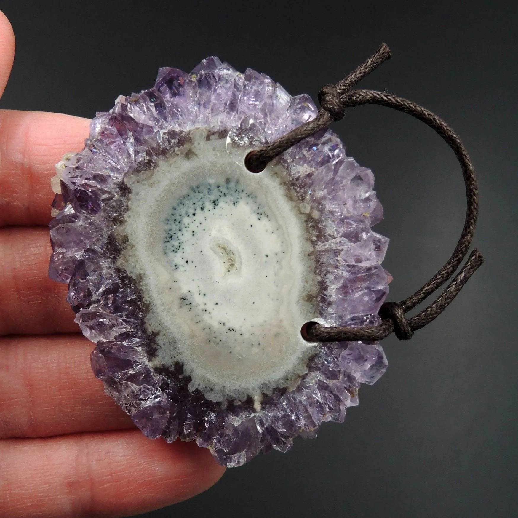 2 Hole Pendant Amethyst Stalactite Flower Pendant Drilled Stalactite Flat Slice Freeform One of a Kind Natural Gemstone Pendant Bead P1610