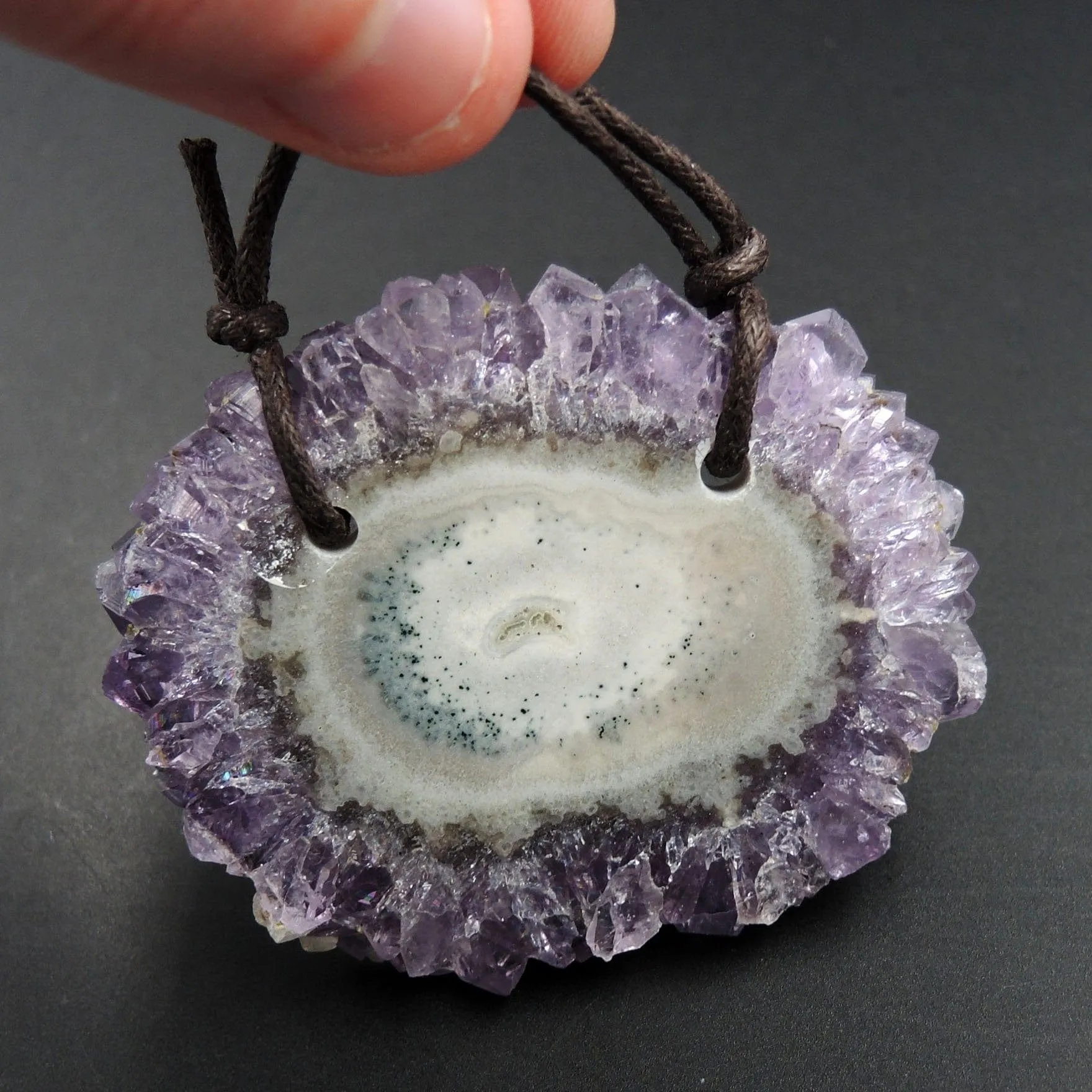 2 Hole Pendant Amethyst Stalactite Flower Pendant Drilled Stalactite Flat Slice Freeform One of a Kind Natural Gemstone Pendant Bead P1610