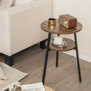 2-Tier Wooden Round Side Table with Storage Shelf-Brown