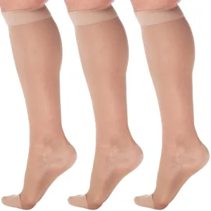 (3 Pairs) Made in USA - Sheer Compression Socks for Women 15-20mmHg - Compression Stockings for Varicose Veins Circulation, Thrombosis, Embolism - Beige, Medium - A101BE2-3