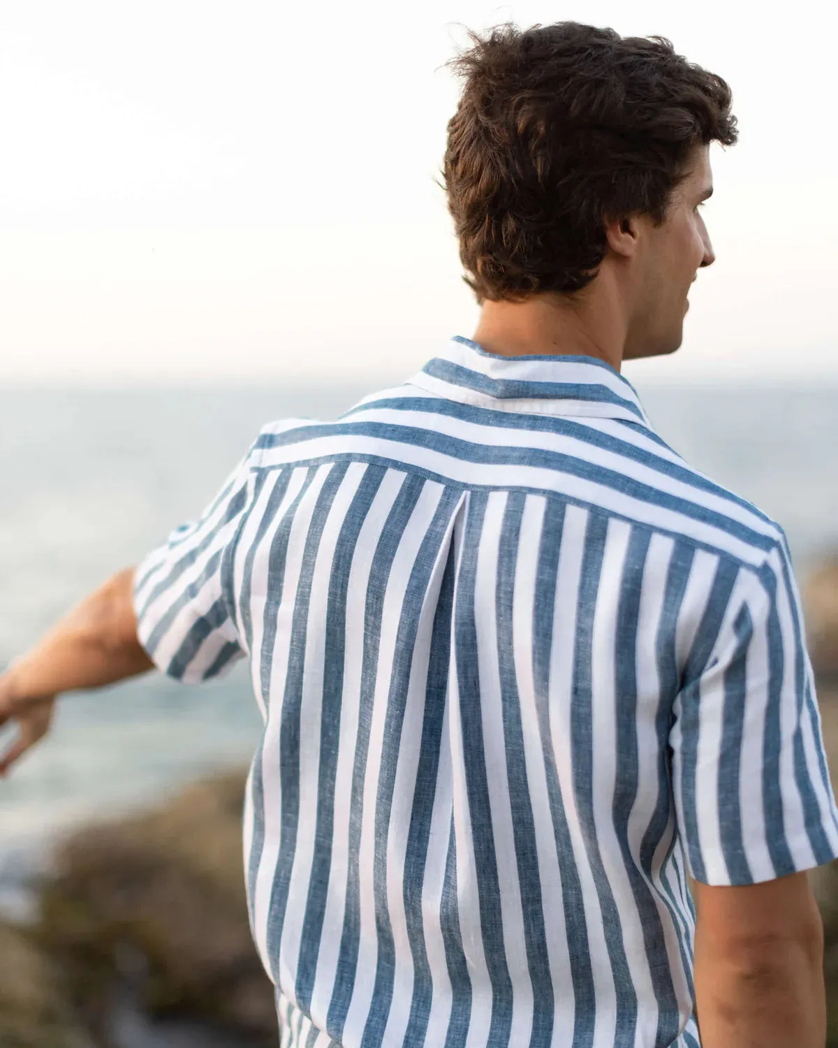 Alex Crane wave blue white stripe Ola Linen Shirt