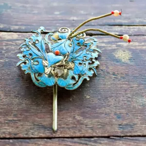 Antique Tian-Tsui (點翠) Hair Pin - Butterfly/Moth - 1034