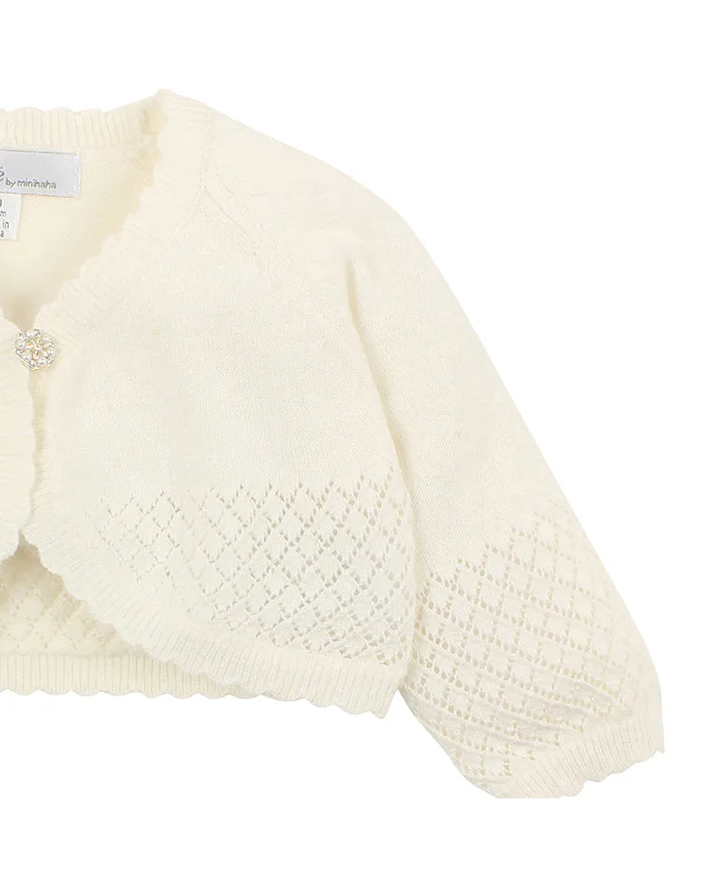 Bebe Ivory Pointelle Cardigan (Size 3M-7Y)