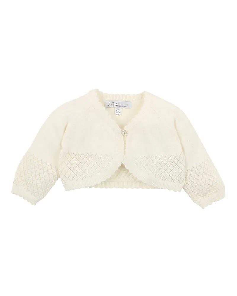 Bebe Ivory Pointelle Cardigan (Size 3M-7Y)