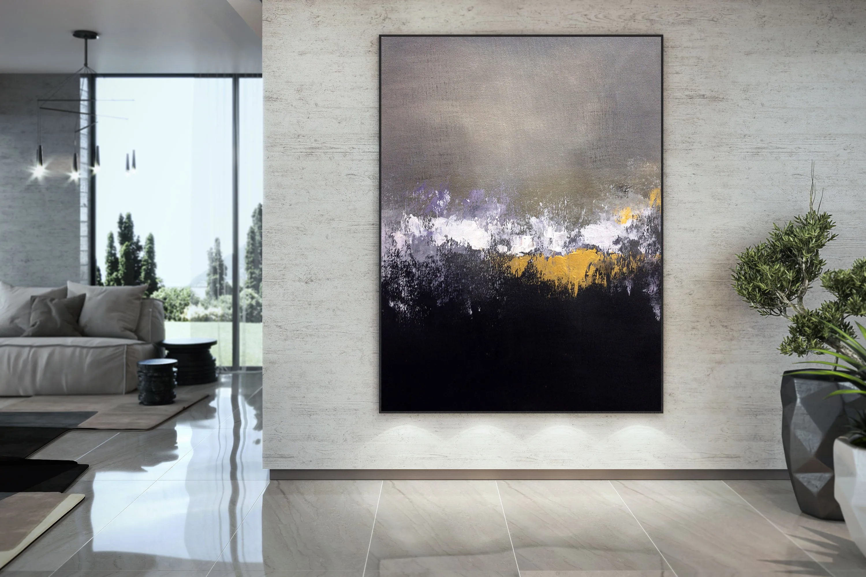 Black Grey Gold Abstract Painting Modern Decor Large Artwork Bp107