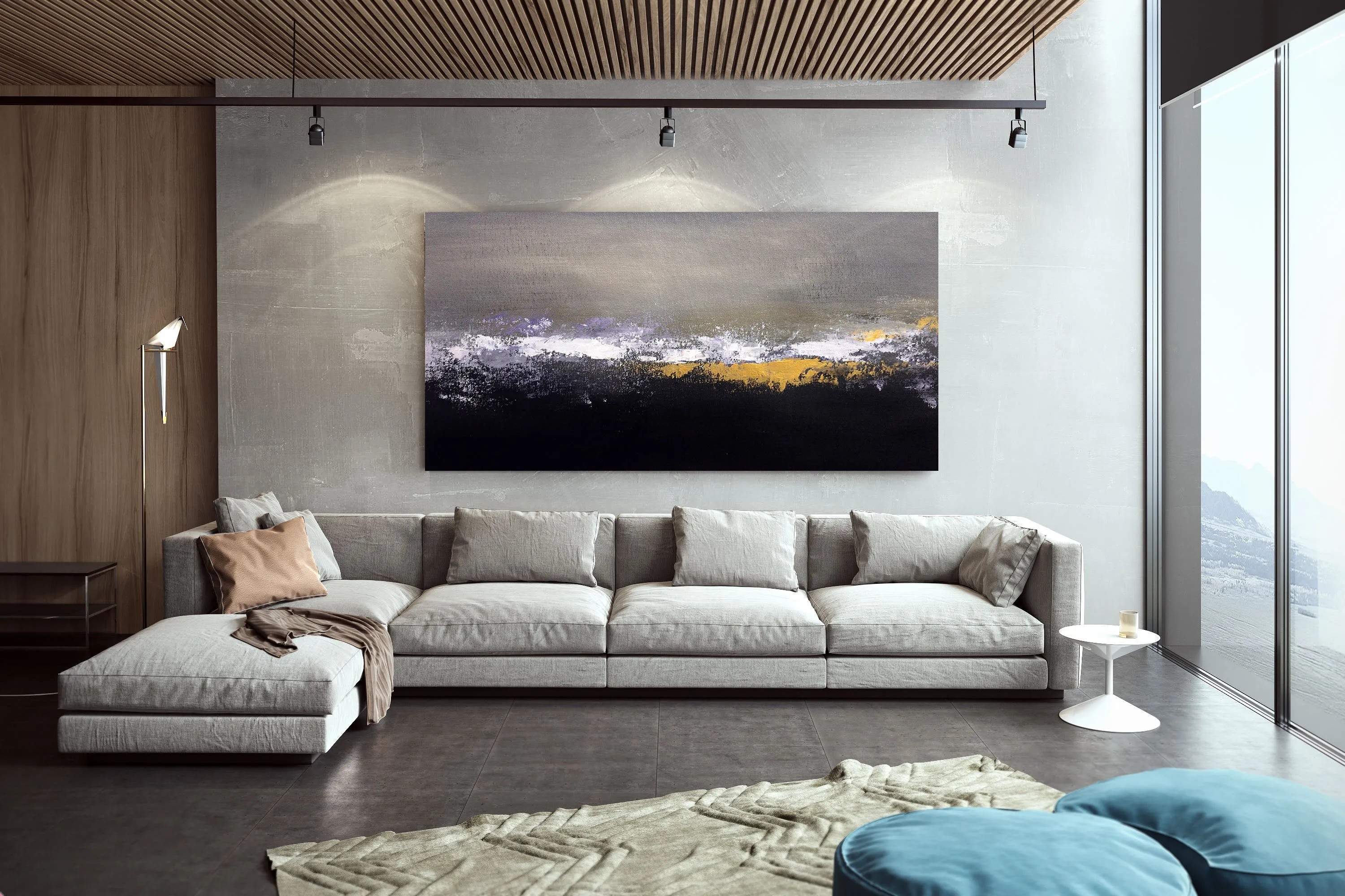 Black Grey Gold Abstract Painting Modern Decor Large Artwork Bp107