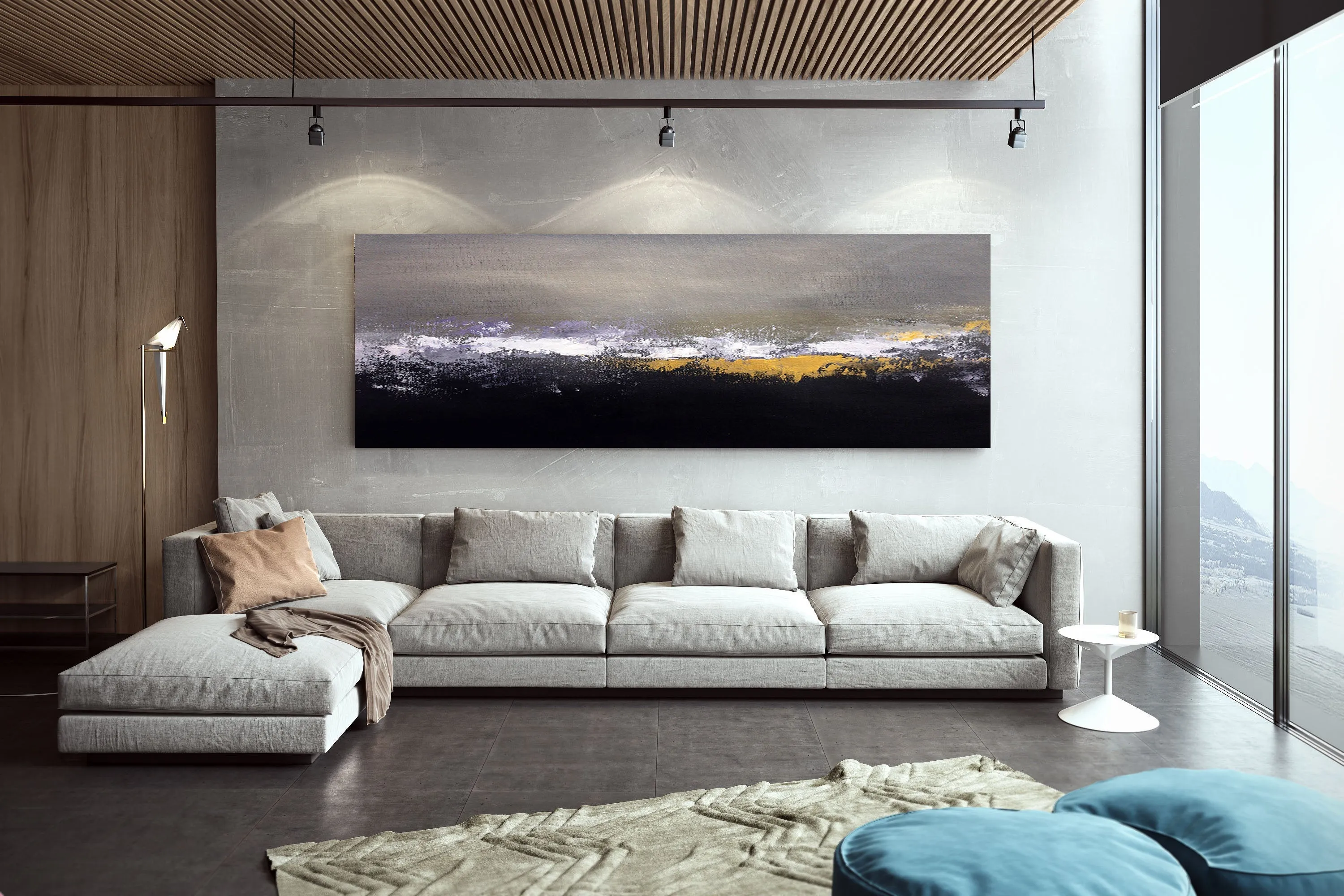 Black Grey Gold Abstract Painting Modern Decor Large Artwork Bp107