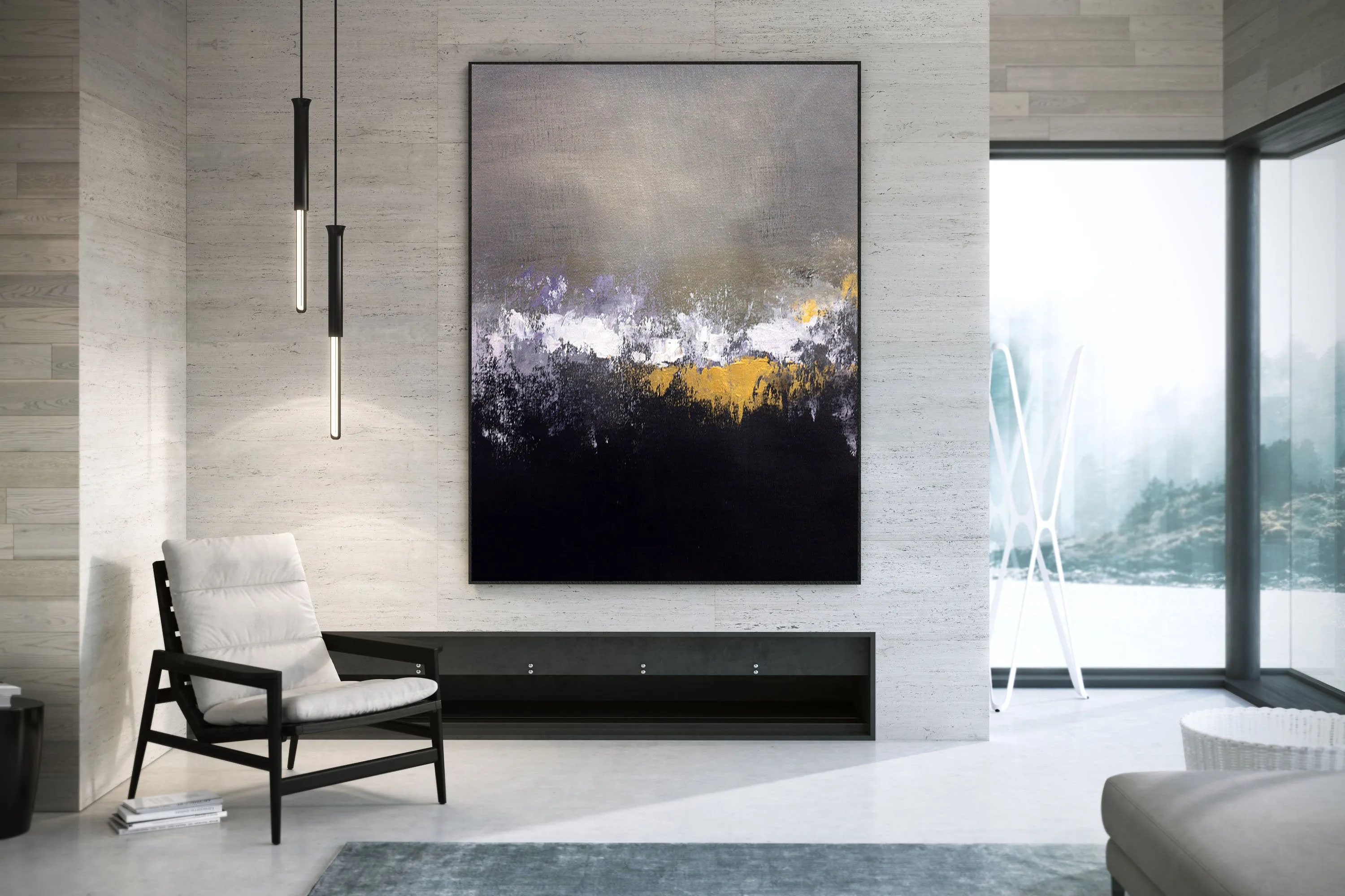 Black Grey Gold Abstract Painting Modern Decor Large Artwork Bp107