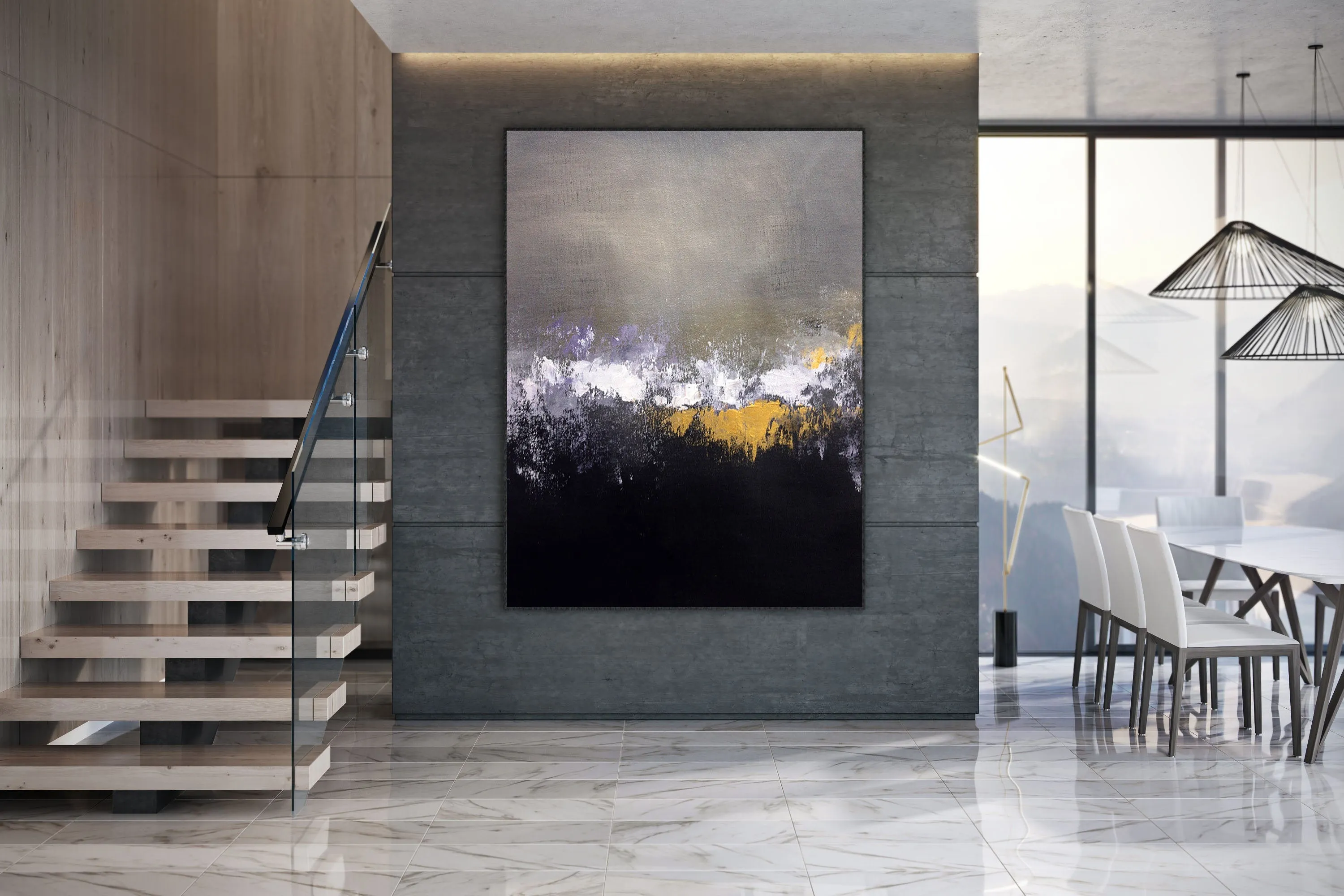 Black Grey Gold Abstract Painting Modern Decor Large Artwork Bp107