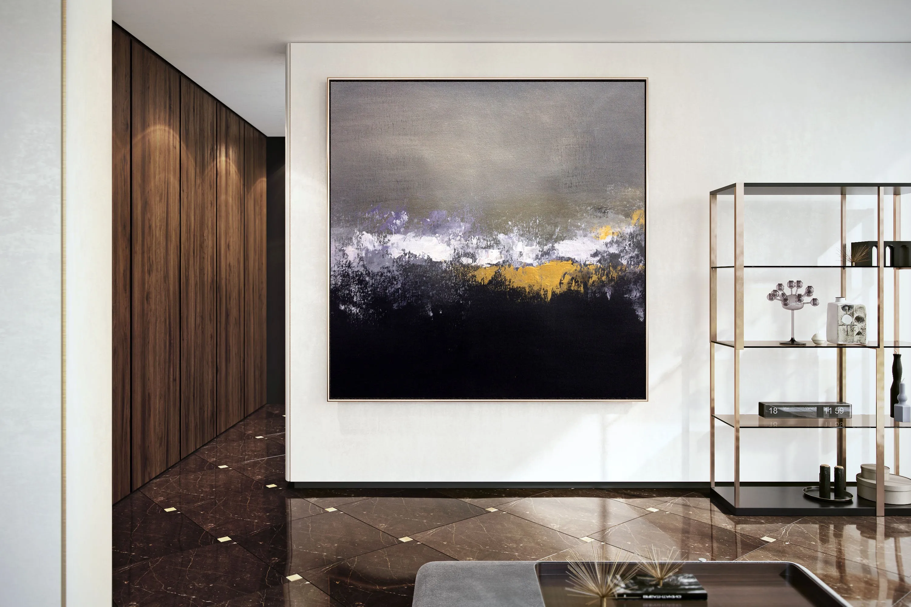 Black Grey Gold Abstract Painting Modern Decor Large Artwork Bp107