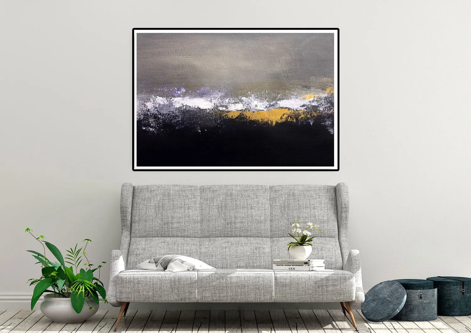 Black Grey Gold Abstract Painting Modern Decor Large Artwork Bp107