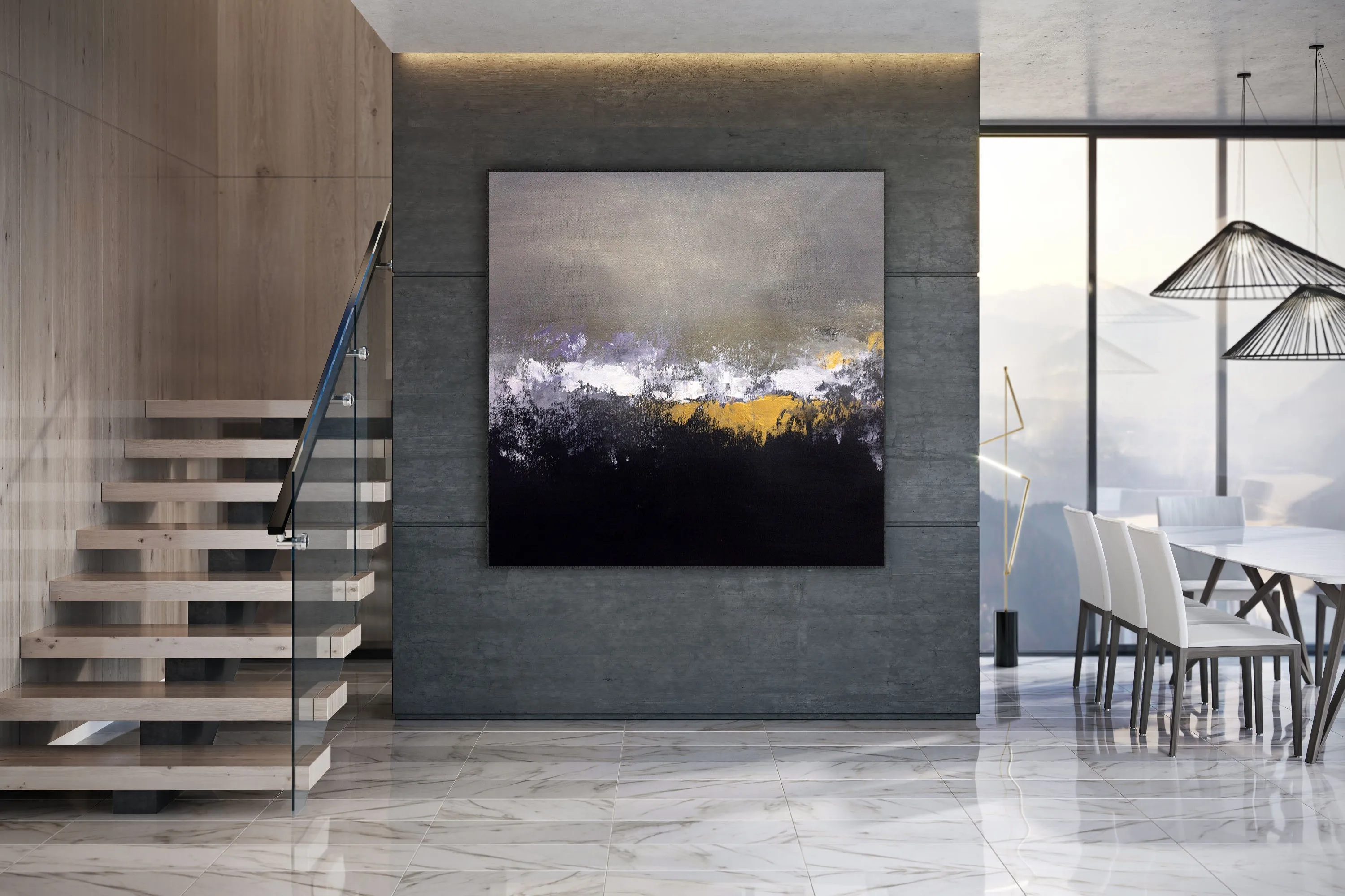 Black Grey Gold Abstract Painting Modern Decor Large Artwork Bp107