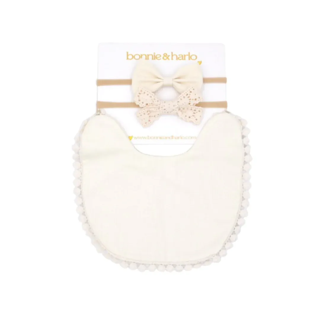 Bonnie & Harlo -Bib & Bow Set - Cream