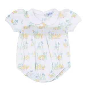 Chicks Print Smocked Bubble