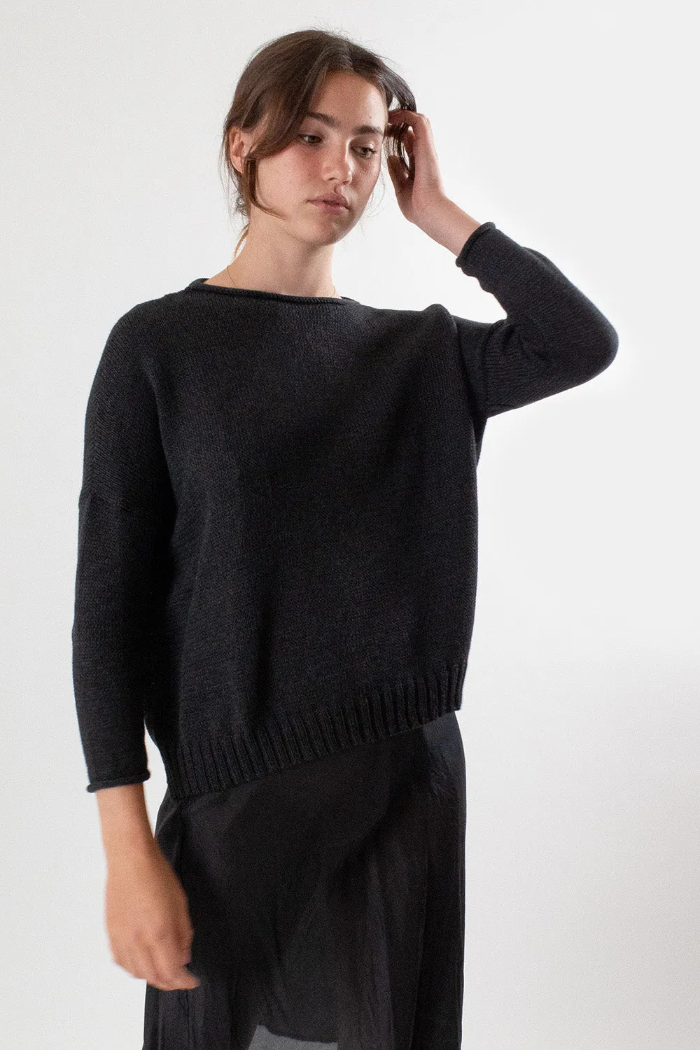 Cotton Rollneck Sweater in Ink