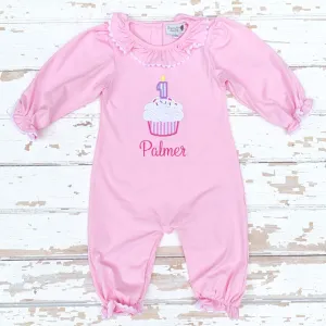 Cupcake Appliqué Pink Knit Romper