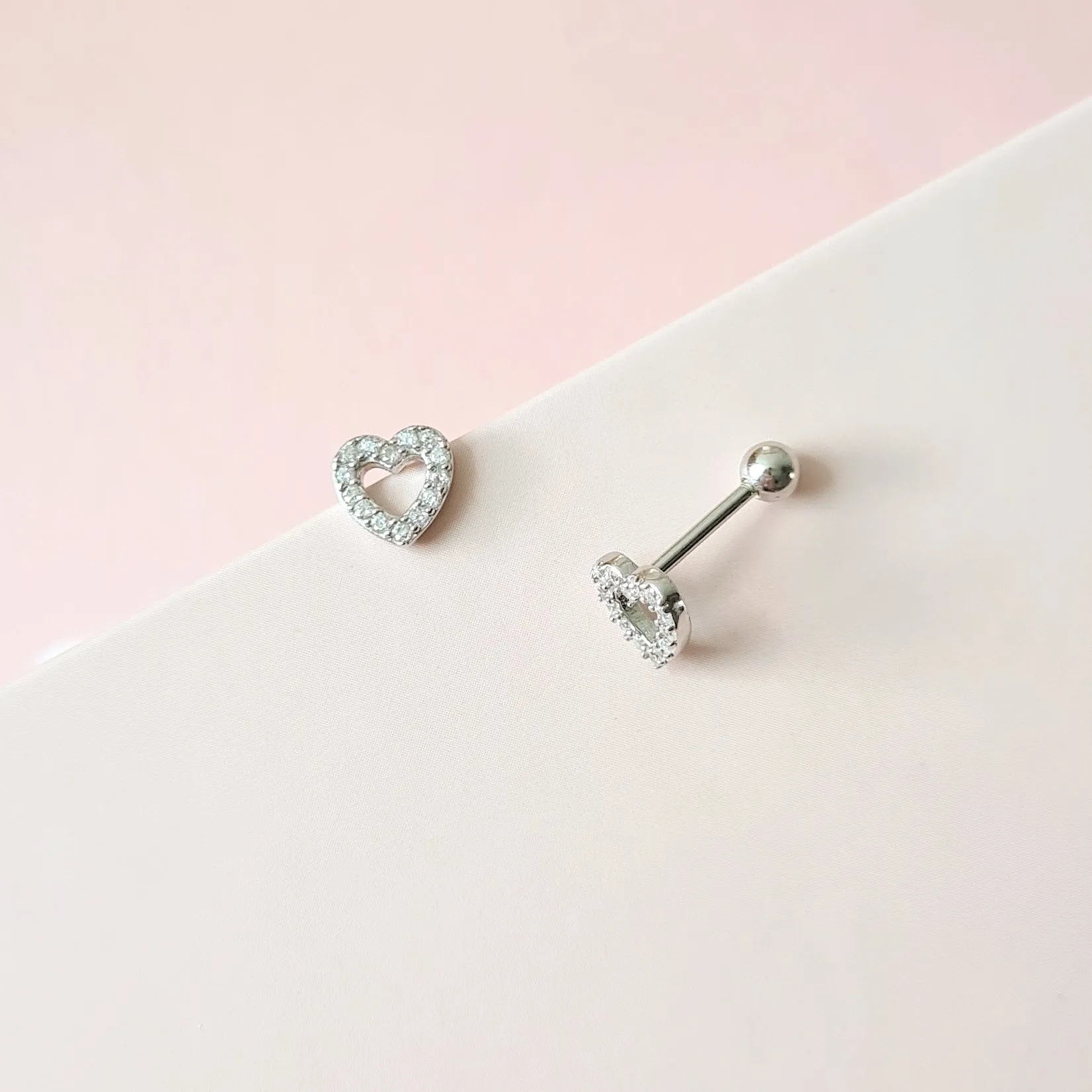 Dainty Heart Barbell Earrings 925 Silver