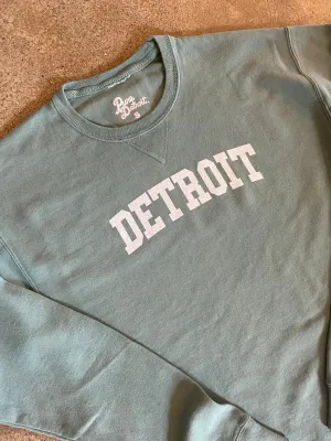 Detroit Collegiate Arch Garment Dyed Pullover / White   Cypress Green/ Unisex