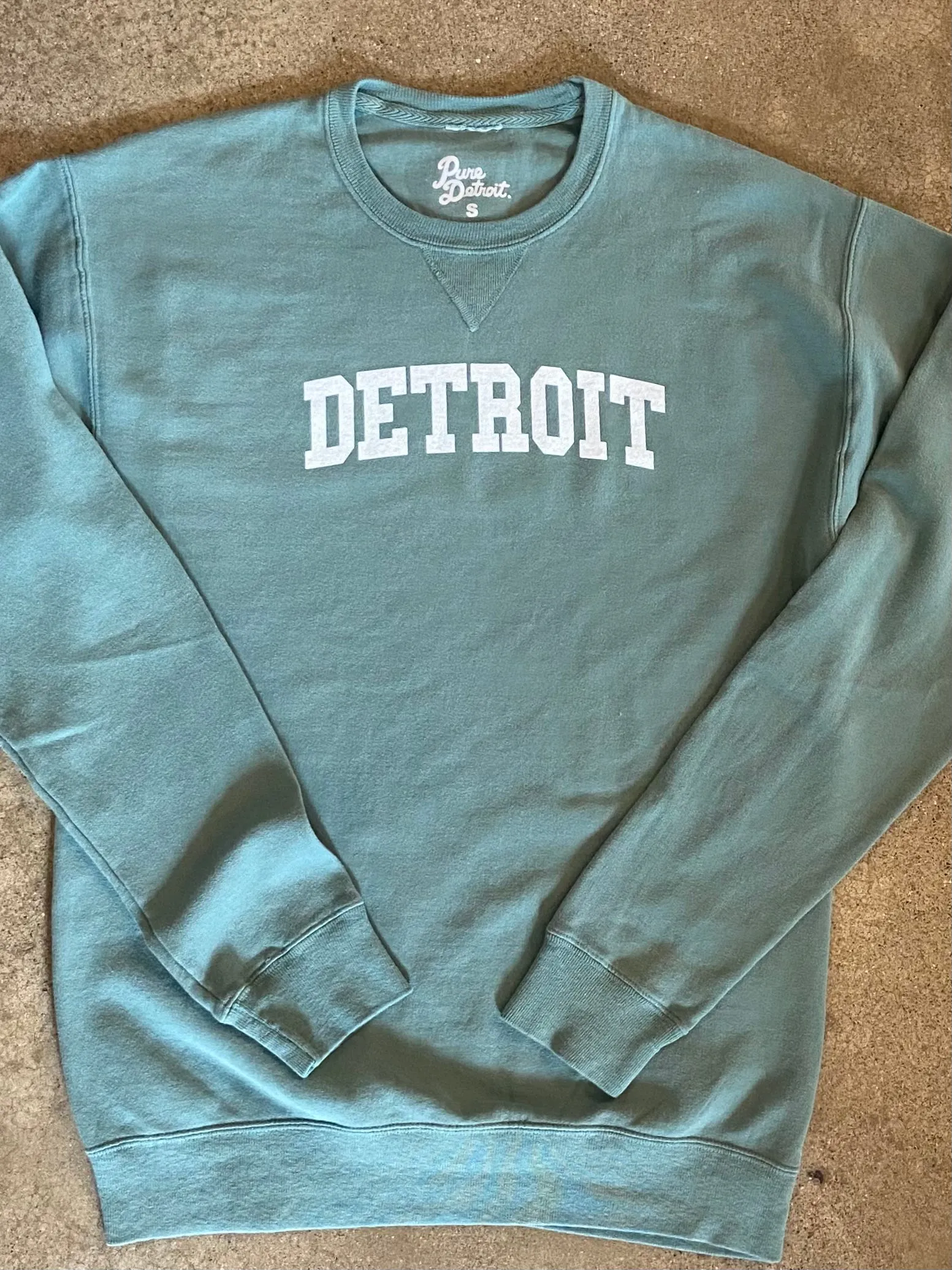 Detroit Collegiate Arch Garment Dyed Pullover / White   Cypress Green/ Unisex