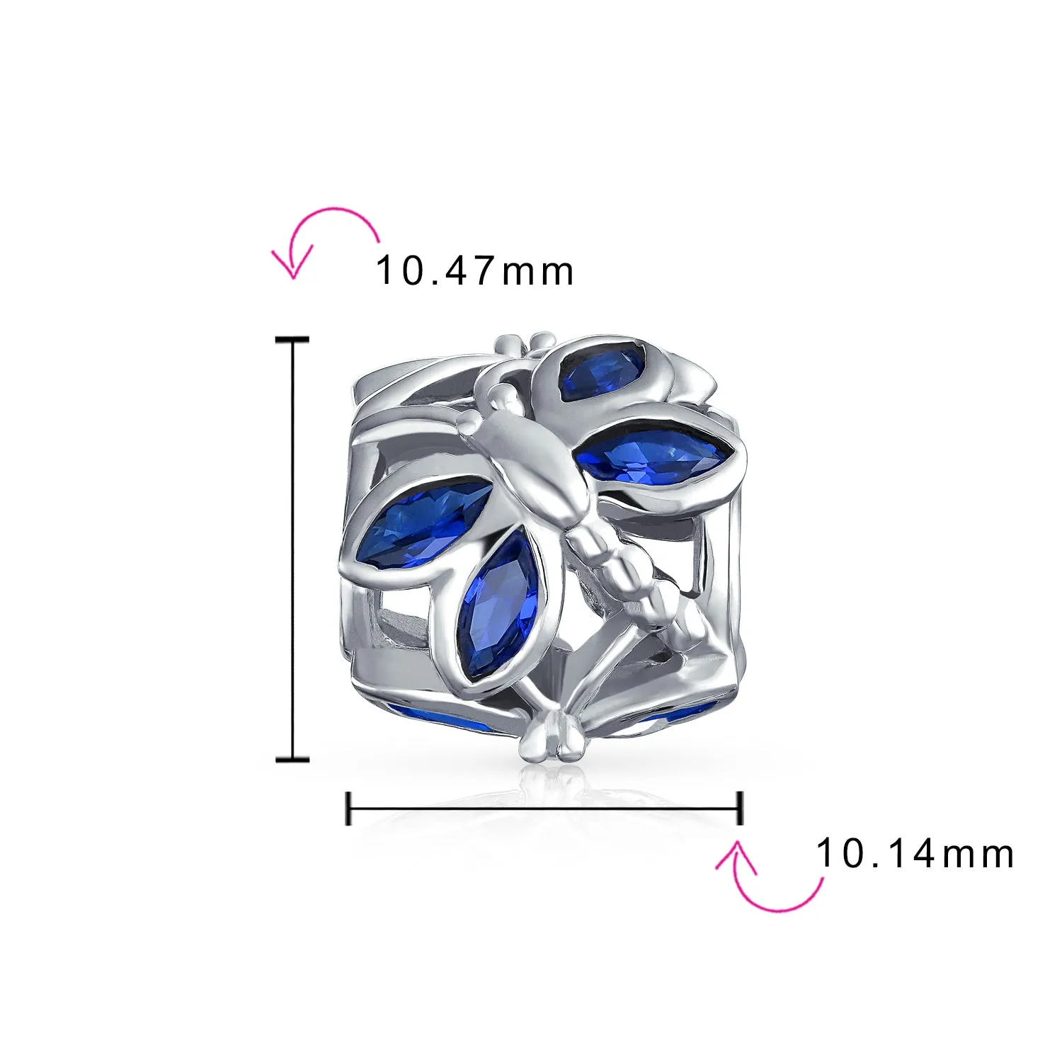 Dragonfly Butterfly Bead Charm Blue Imitation Sapphire Sterling Silver