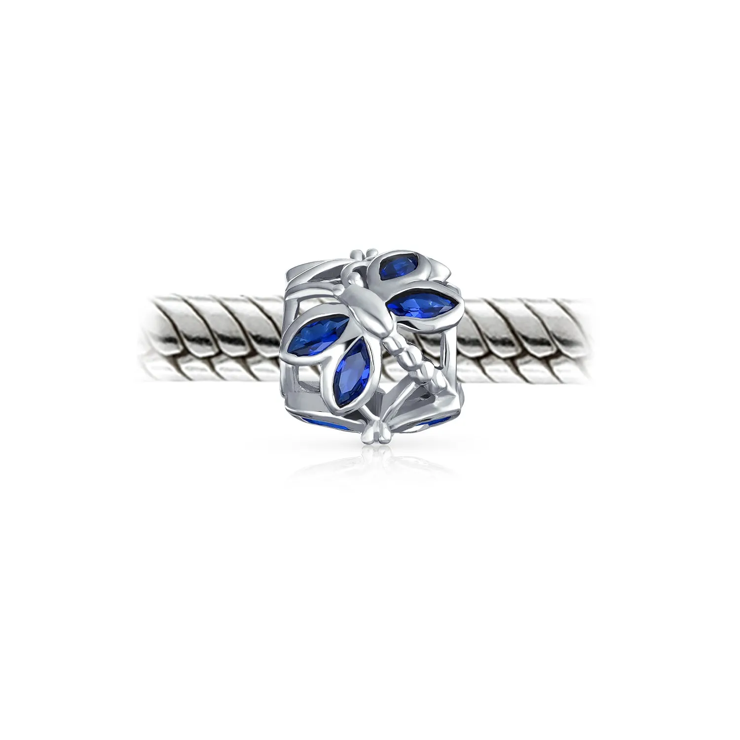 Dragonfly Butterfly Bead Charm Blue Imitation Sapphire Sterling Silver