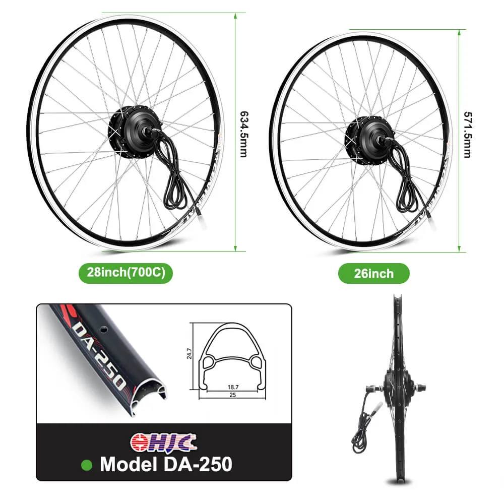 E-Bike Conversion Kit 36V 250W 26"/28" (700C) Front Motor Kit Bicycle E-Bike Hub Motor