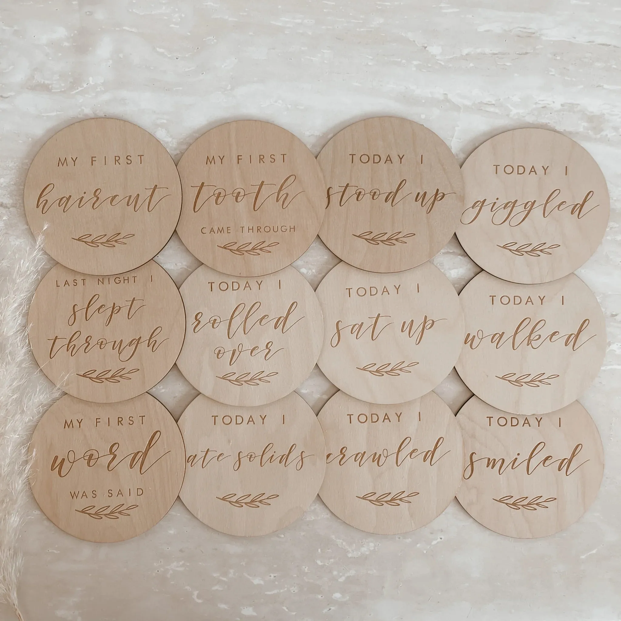 Etched Wooden Baby Firsts Moment Collection - Set of 12 - 10cm