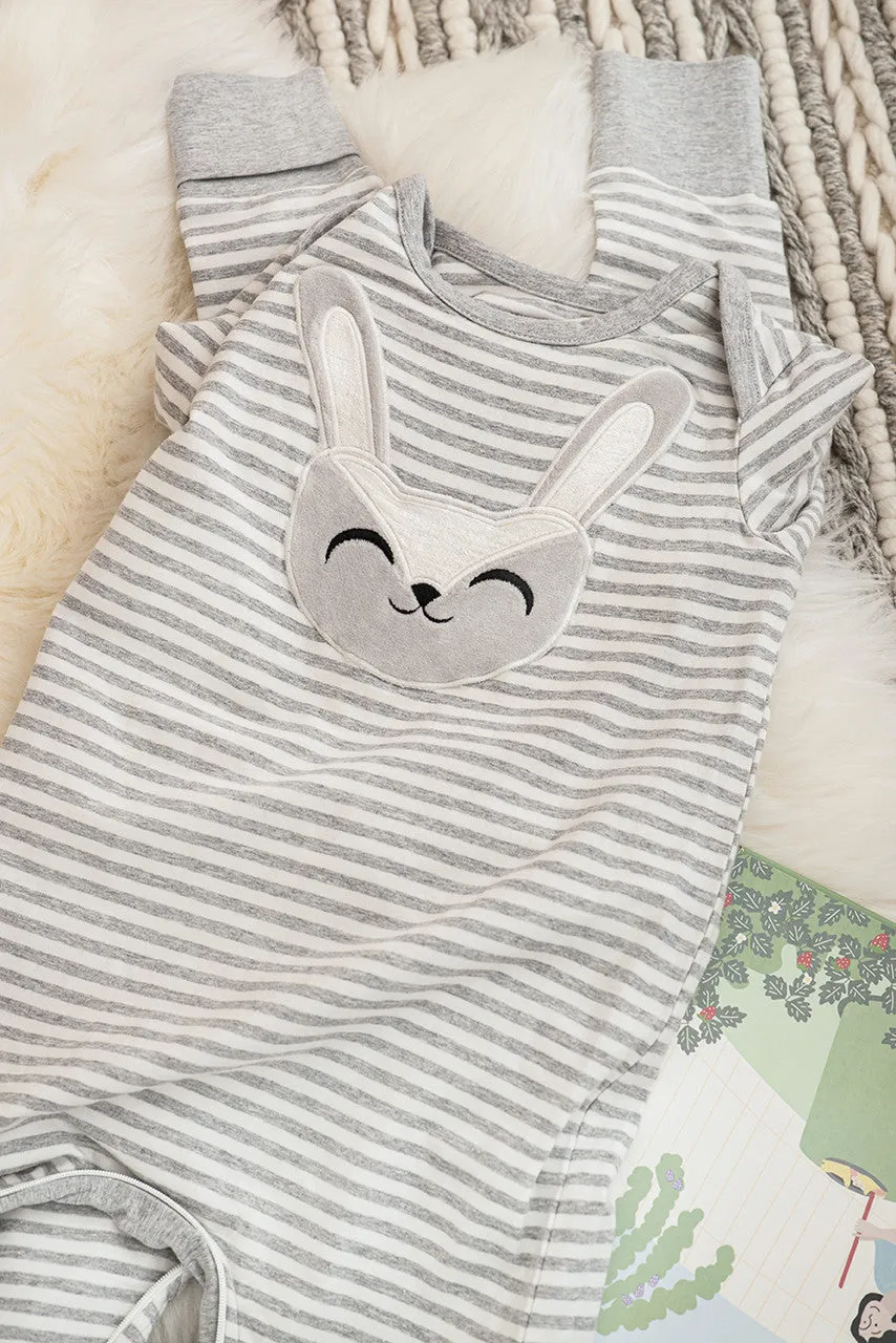 Footless Self-Soothing Romper Stevie The Bunny™ Stripe Grey