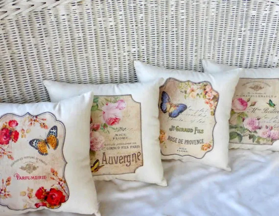 French themed accent pillow, Paris pillow, butterfly pillow