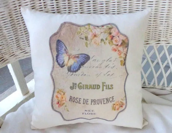 French themed accent pillow, Paris pillow, butterfly pillow