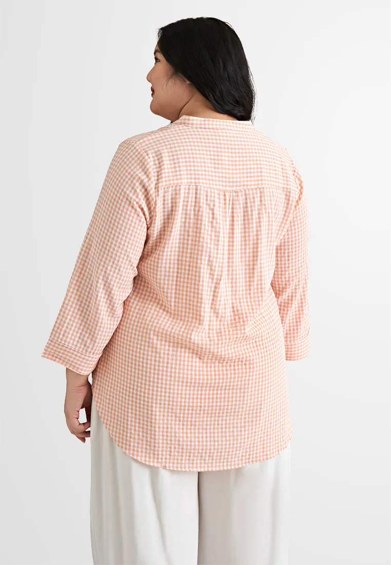 Gaelle Gingham Stand Collar Blouse