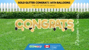 Gold Glitter CONGRATS with Balloons Package (Total 16 pcs)  | Birthday Yard Sign (Y-0238)