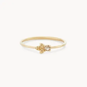 Honey bee ring - 14k yellow gold, white diamond