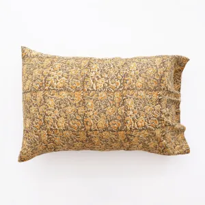 Kalamkari Pillowcase - Olive   Marigold Floral