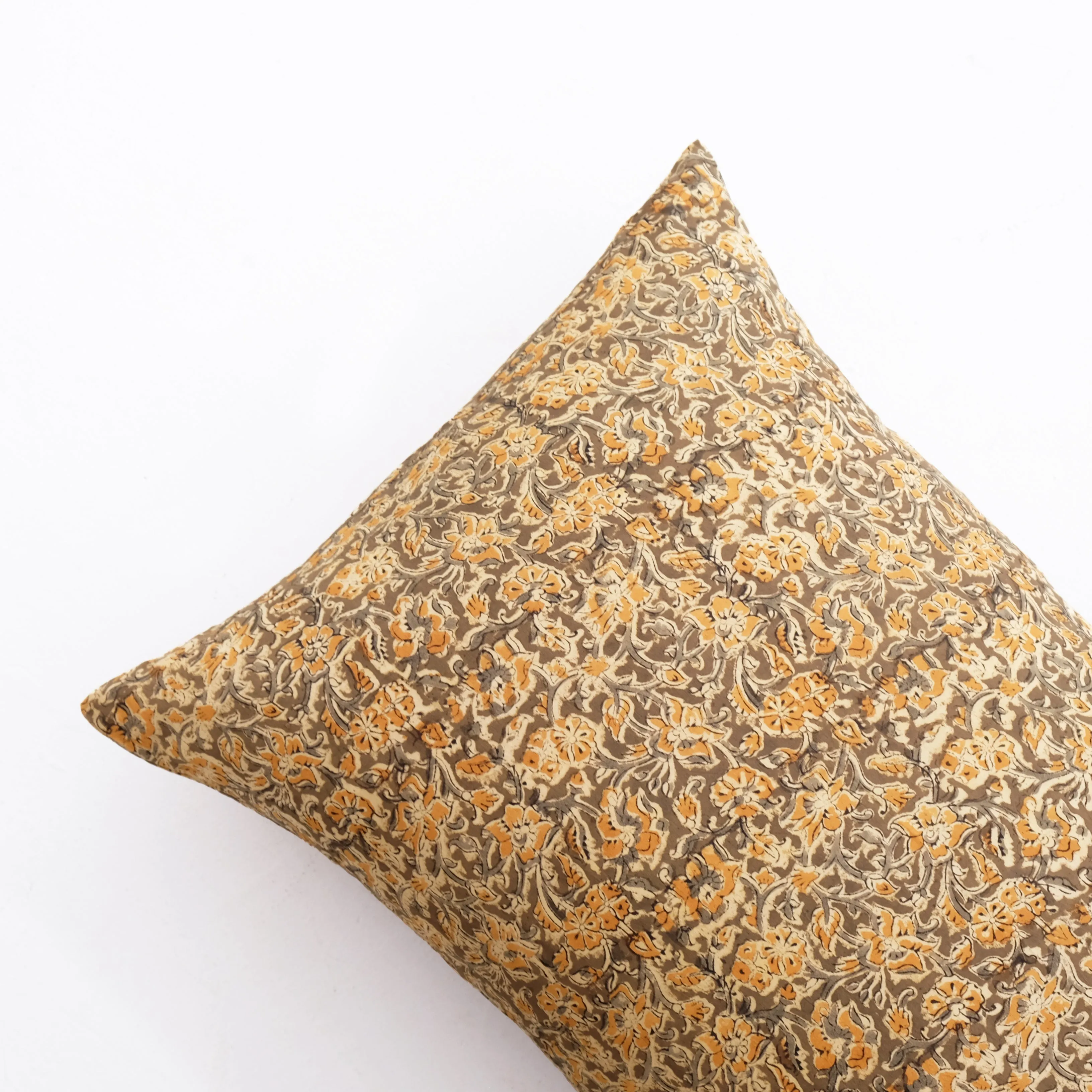 Kalamkari Pillowcase - Olive   Marigold Floral