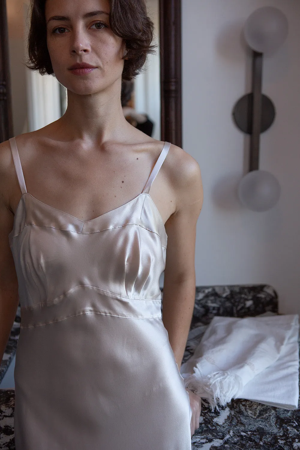 Long Lola Silk Charmeuse Dress In Alabaster