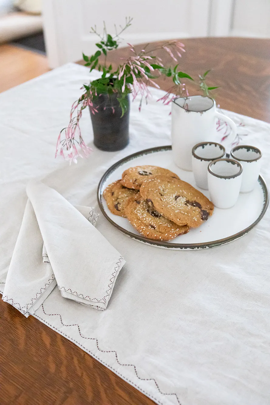 Mountain Table Runner in Hand-embroidered Natural Linen