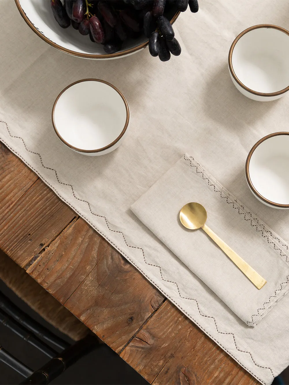 Mountain Table Runner in Hand-embroidered Natural Linen