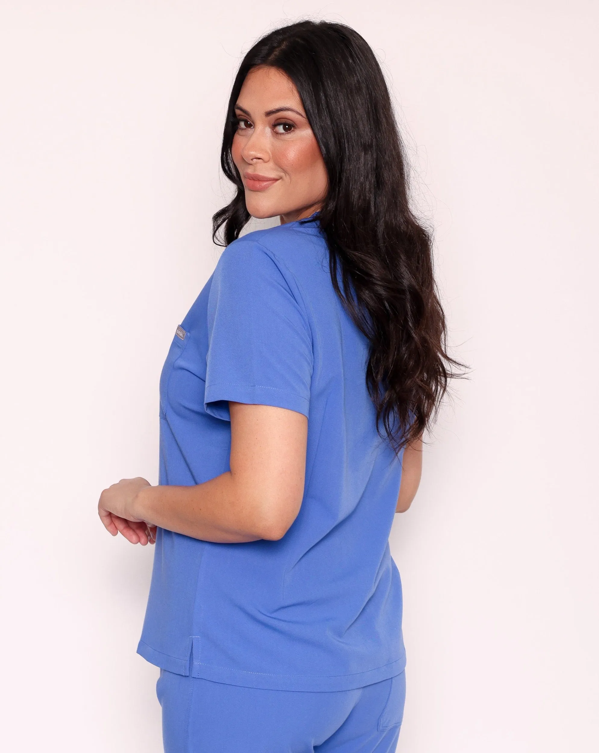 Nova Modern Scrub Top - Ciel Blue