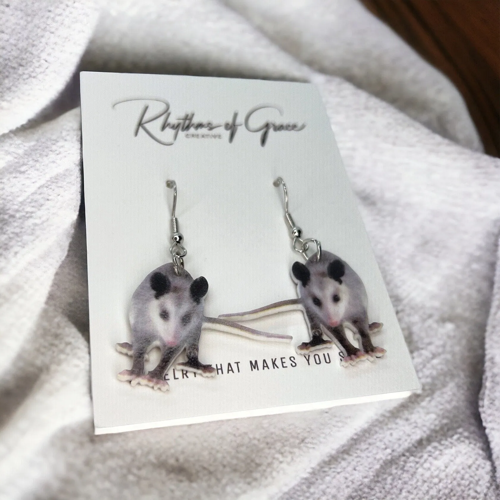 Opossum Earrings - Opossum Earrings, Handmade Earrings, Handmade Jewelry, Animal Earrings, Possum Earrings, Opossum Gift, Opossum Lover