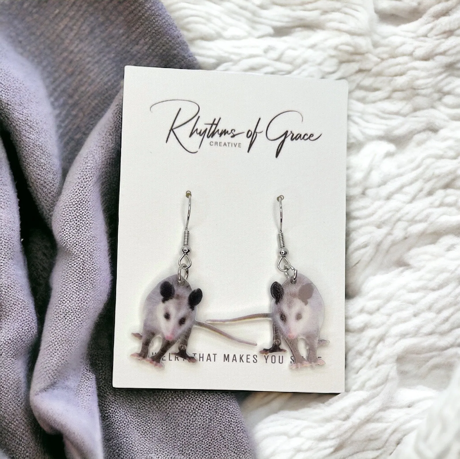 Opossum Earrings - Opossum Earrings, Handmade Earrings, Handmade Jewelry, Animal Earrings, Possum Earrings, Opossum Gift, Opossum Lover