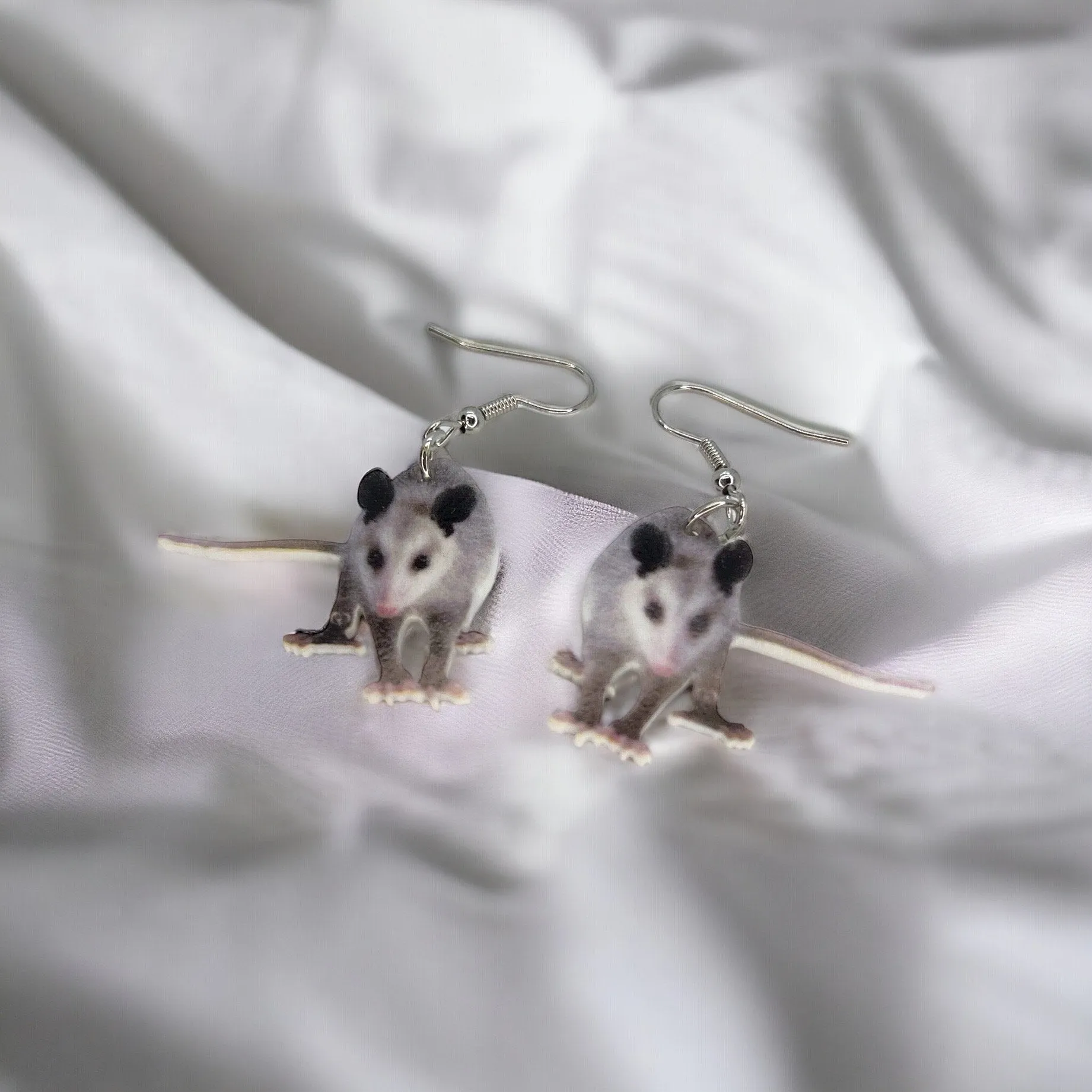 Opossum Earrings - Opossum Earrings, Handmade Earrings, Handmade Jewelry, Animal Earrings, Possum Earrings, Opossum Gift, Opossum Lover