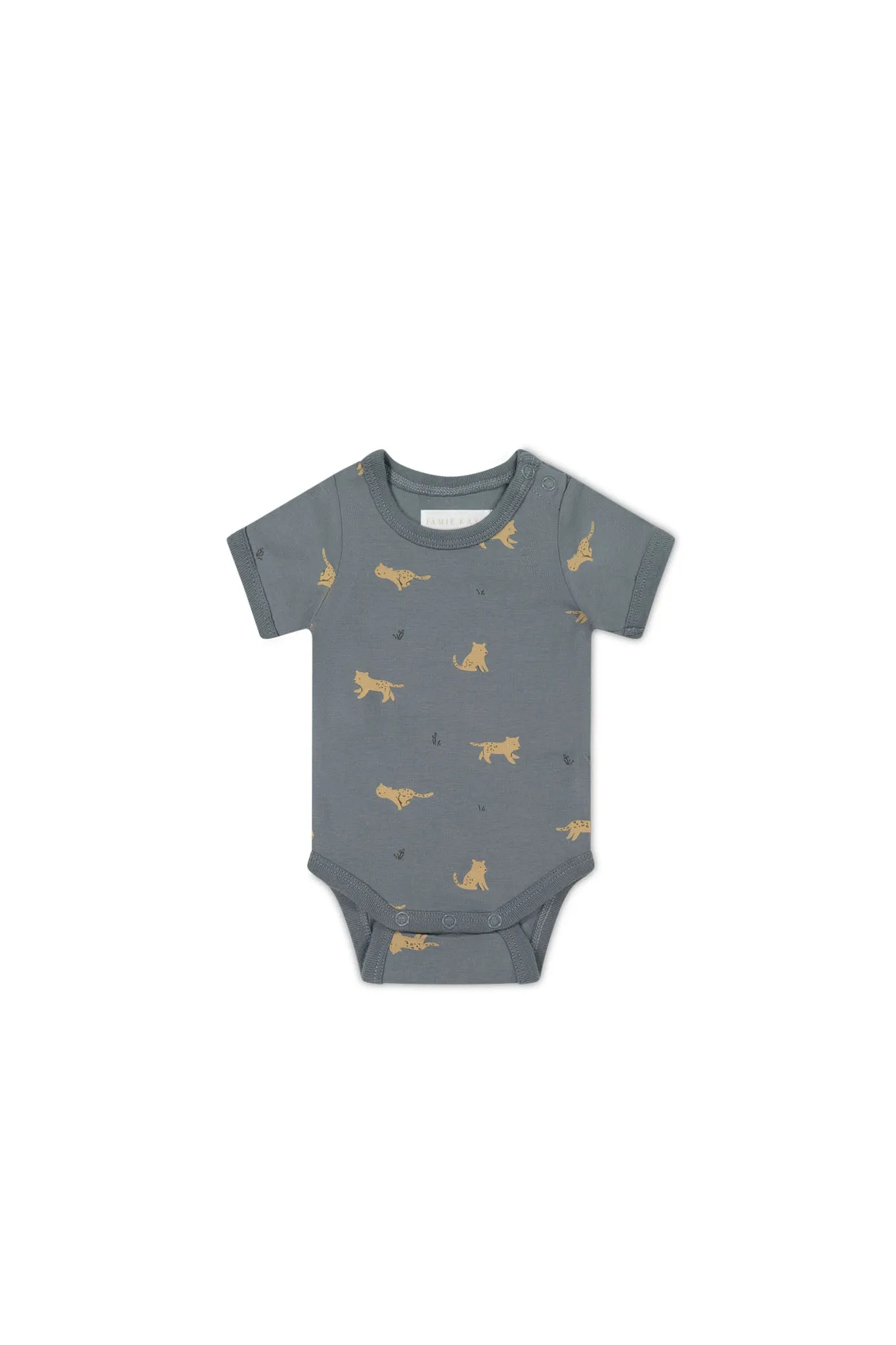 Organic Cotton Hudson Short Sleeve Bodysuit - Lenny Leopard Smoke