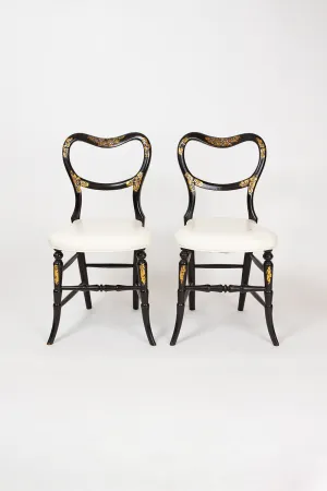 Pair of Antique Balloon Back Chairs with Mother of Pearl Inlay