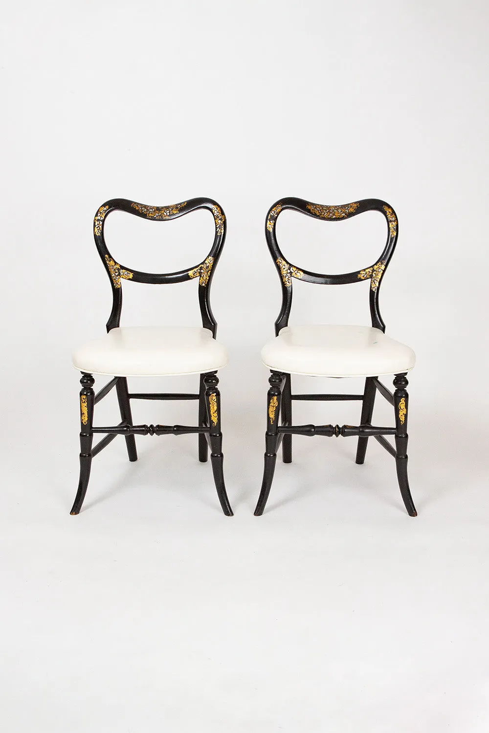 Pair of Antique Balloon Back Chairs with Mother of Pearl Inlay