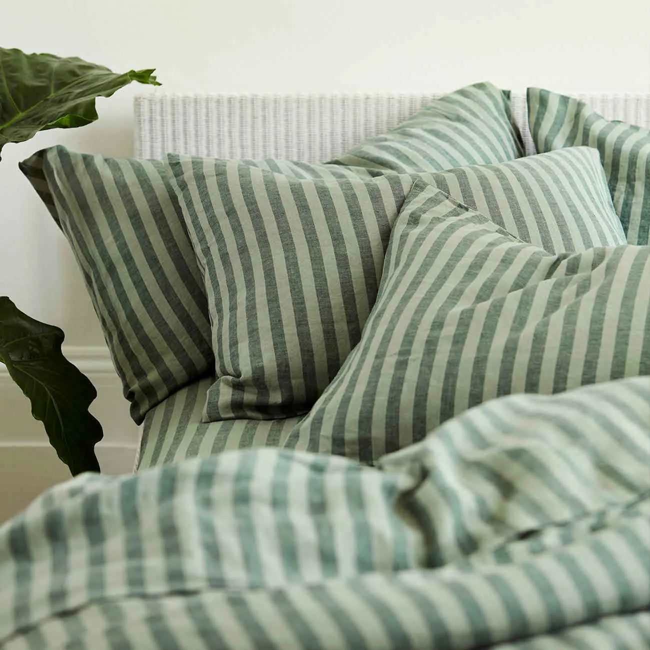 Pine Green Pembroke Stripe 100% Linen Pillowcases (Pair)