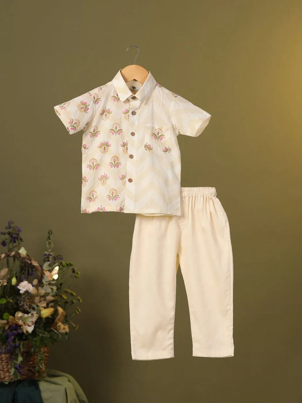 Pre-Order- BOY FLORAL SHIRT SET-SKIN